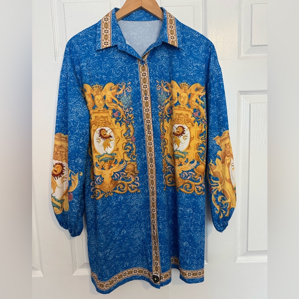 Boutique Blue Baroque Inspired Beach Cover Up/Tunic/Resort Wear Swim Cover-M
